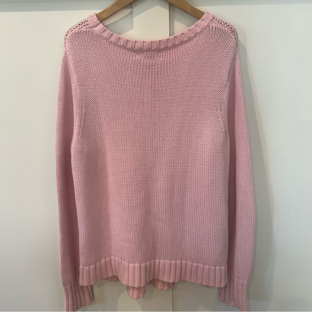 Lands' End Drifter Cable Knit Sweater Pink 100% Baumwolle Cotton Warm Large - Picture 5 of 7